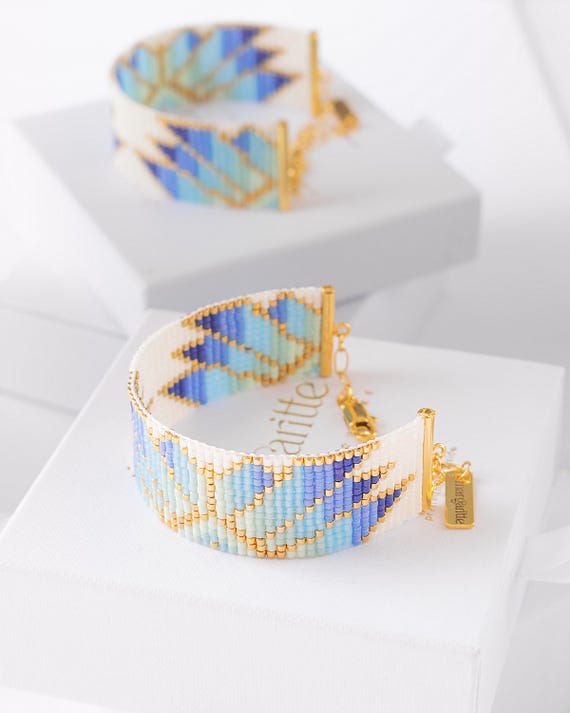 Loom Bead Bracelet Pattern, Floral Miyuki Bracelet, Brick Stitch Pattern, Violet Mint Seed Bead Bracelet - Nymph