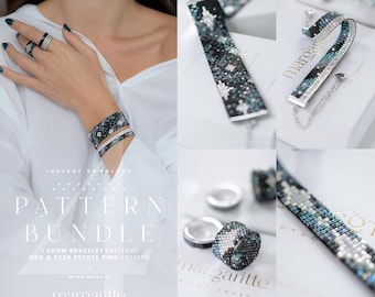 3 Loom Bracelet Patterns • Odd & Even Peyote Ring Pattern • Digital Seed Bead Loom Beading PDF • Miyuki Delica 11/0 • Bead Pattern Bundle