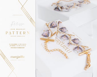 Motif floral de perles de métier à tisser, motif de bracelet Miyuki Delica, motif de point carré, bracelet or violet violet - Ralissa