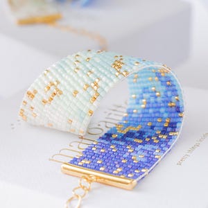 Patrón de cuentas Ombre Loom, patrón de pulsera Miyuki, patrón de punto ladrillo, pulsera de cuentas de semillas violeta y menta - Aurora imagen 3