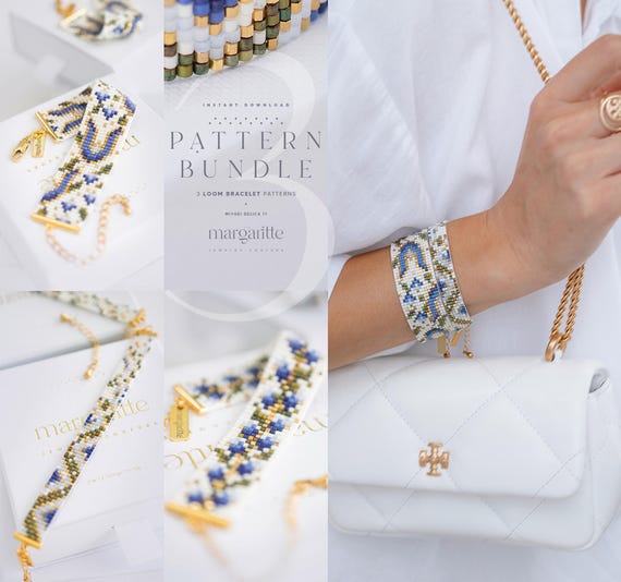 Mediterranean Blues • 3 Loom Bracelet Patterns • Digital Seed Bead Loom Beading PDF • Miyuki Delica 11/0 • Coastal Mosaic Bundle
