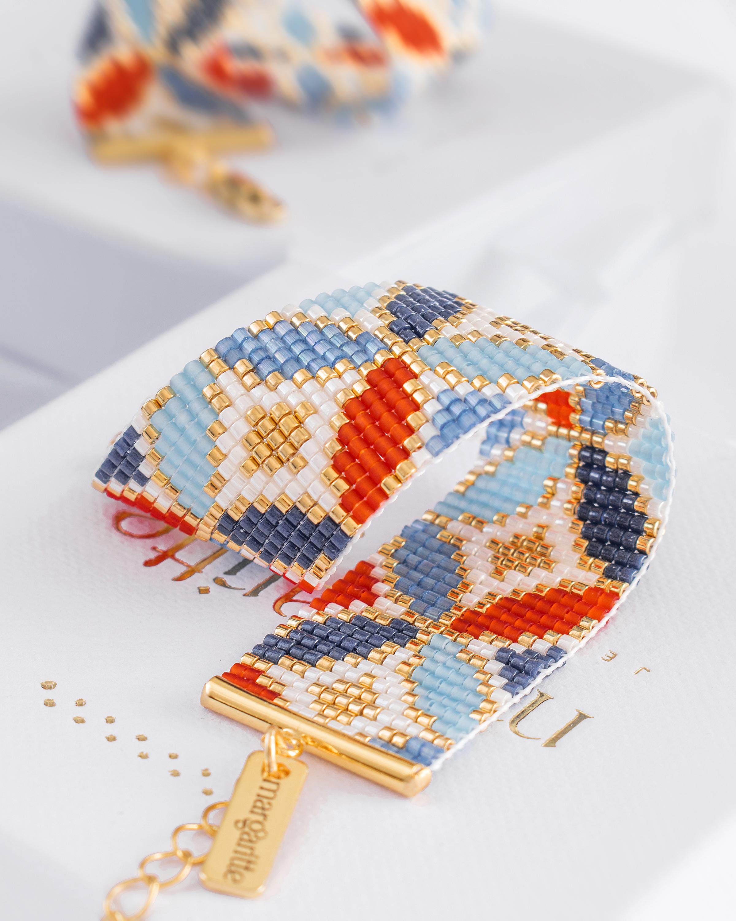 Geometric Loom Bead Pattern, Blue Gold Bracelet Pattern, Miyuki Seed ...