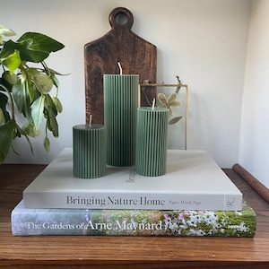 Eco Soy Ribbed Pillar Candles - Forest Green
