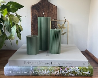 Eco Soy Ribbed Pillar Candles - Forest Green