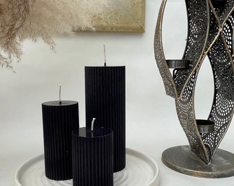Eco Soy Ribbed Pillar Candles - Black
