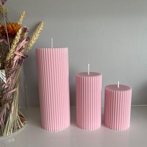 Eco Soy Ribbed Pillar Candles -  Pink
