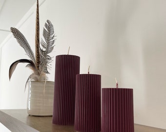 Ribbed Pillar Candles - Burgundy