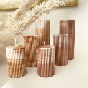 Eco Soy Ribbed Pillar Candles - Brown Marble