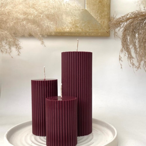 Ribbed Pillar Candles Sage Marble Etsy