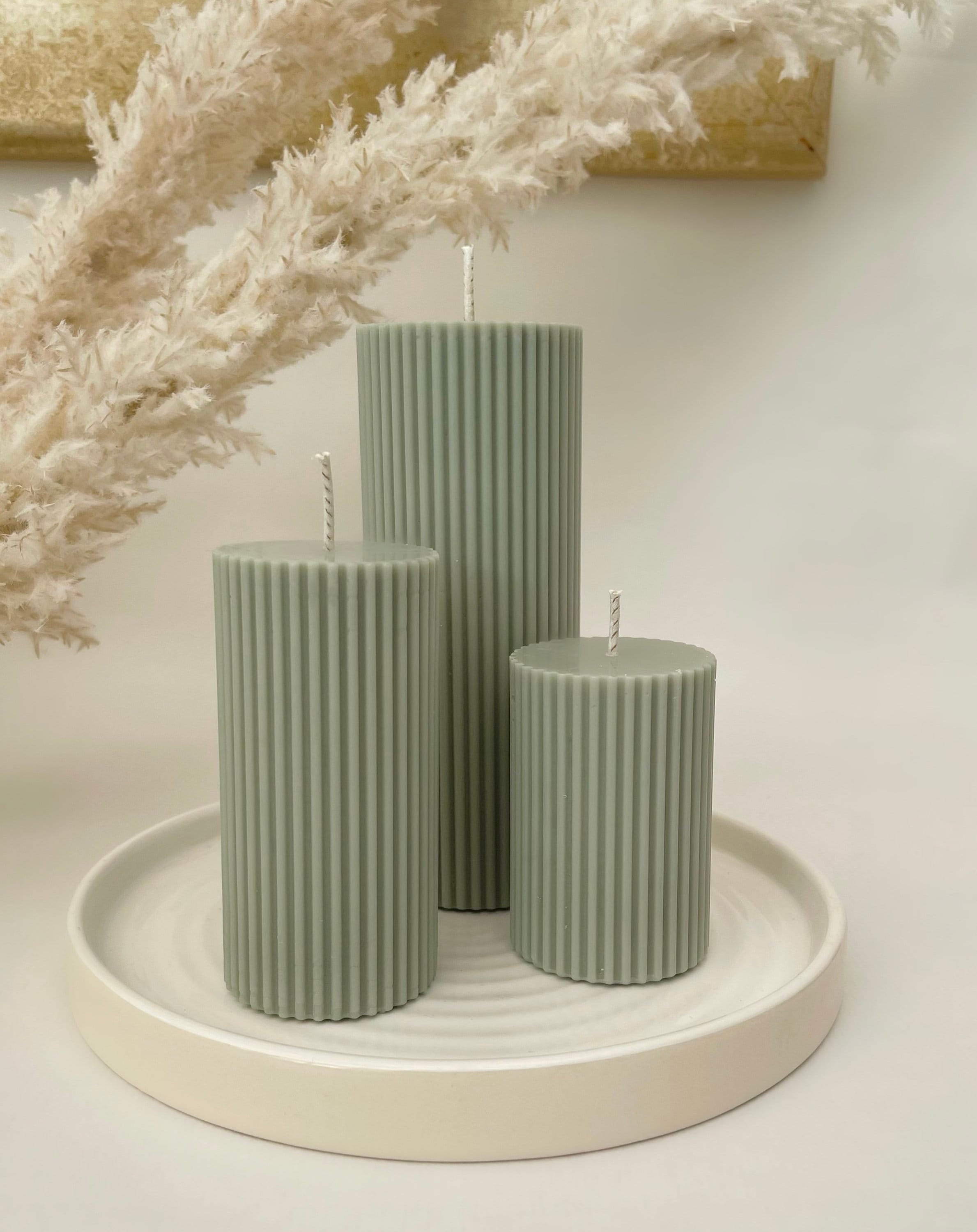 Ribbed Pillar Candles Sage Green Etsy Australia