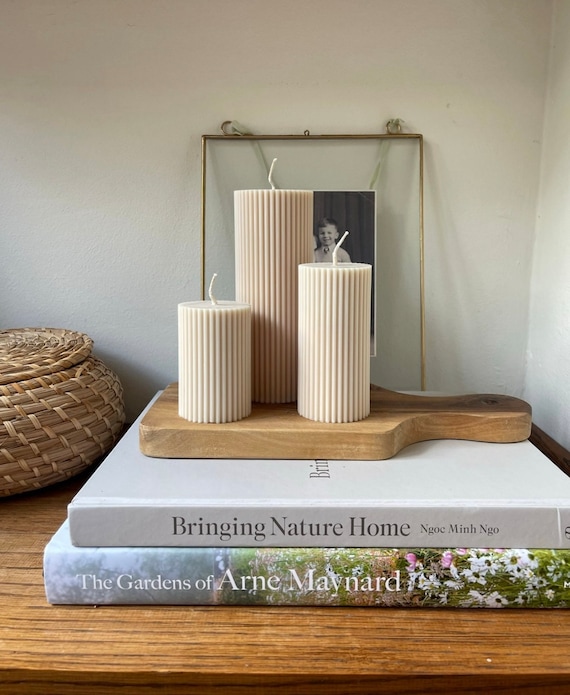 Eco soy Ribbed Pillar Candles - Beige