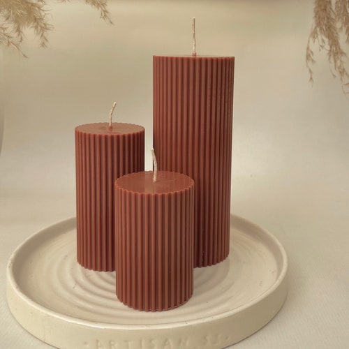 Ribbed Pillar Candles Burgundy Etsy