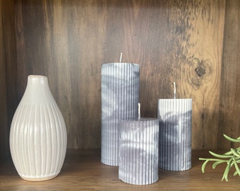 Ribbed Eco Soy Pillar Candles - Smoke Grey Marble