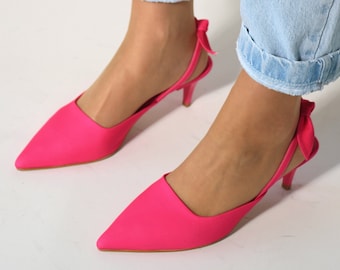 Hot pink shoes low cheap heel