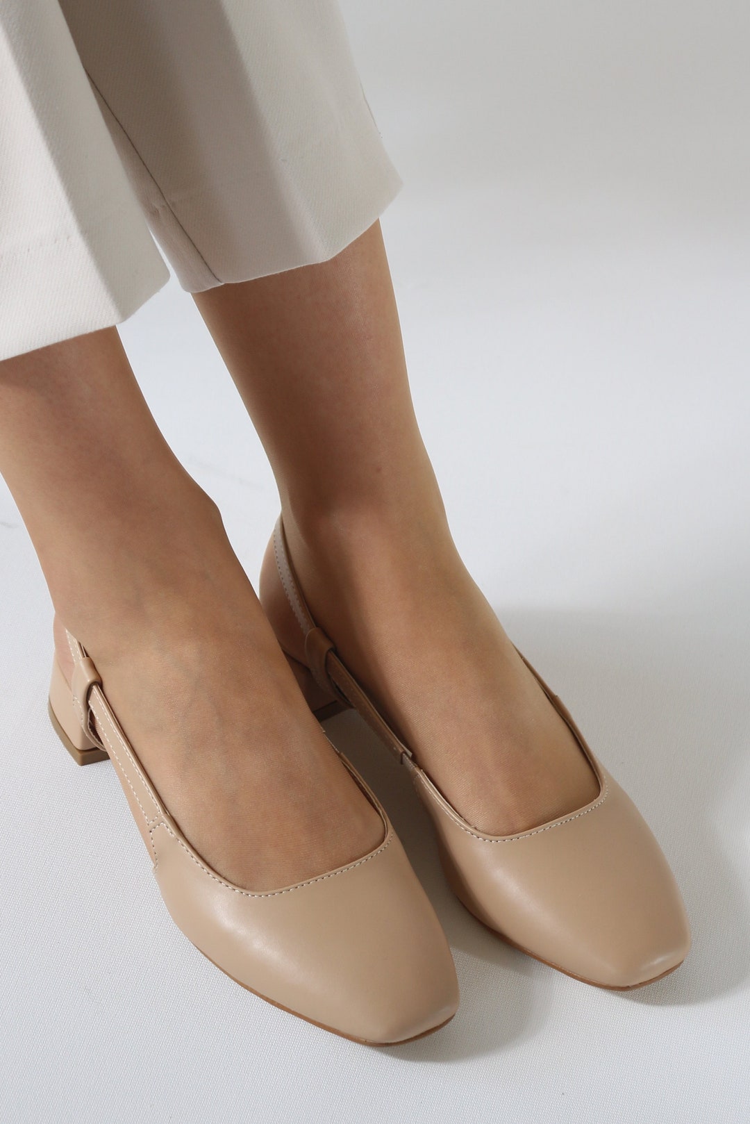 NUDE LOW HEELS Comfortable Heels Nude Colour Heels Gift for - Etsy