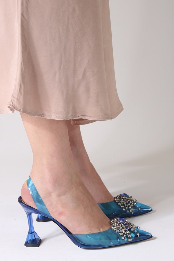 Arqa Rhinestone Ankle Strappy Clear Heel Sandals India | Ubuy