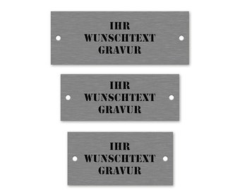 EDELSTAHL TÜRSCHILD Namensschild Text Personalisiert GRAVUR Hausnummer fixieren mit Schrauben Bohrlöcher für Innen und Außenbereich geeignet