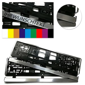2 pieces license plate holder license plate holder chrome look colored desired lettering text lettering name company name 520 x 110 mm