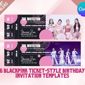 Invitation Blackpink pour une fête d'anniversaire Blackpink pour une invitation à une fête noir rose Modèle pour un style de billet d'invitation à une fête KPOP