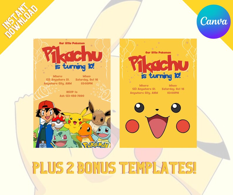 Pokemon Birthday Invite Printable Birthday Invitation Etsy