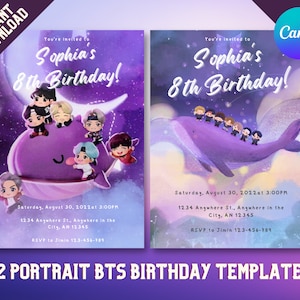 Invitación BTS para la fiesta de cumpleaños de BTS Invitación para la fiesta BT21 Plantilla de invitación para la fiesta KPOP Invitación BT21 para la tarjeta de cumpleaños Bts
