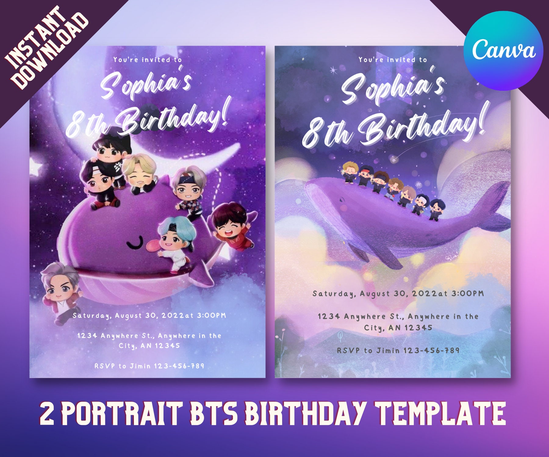 BTS Invitation for BTS Birthday Party Invite for BT21 Party 