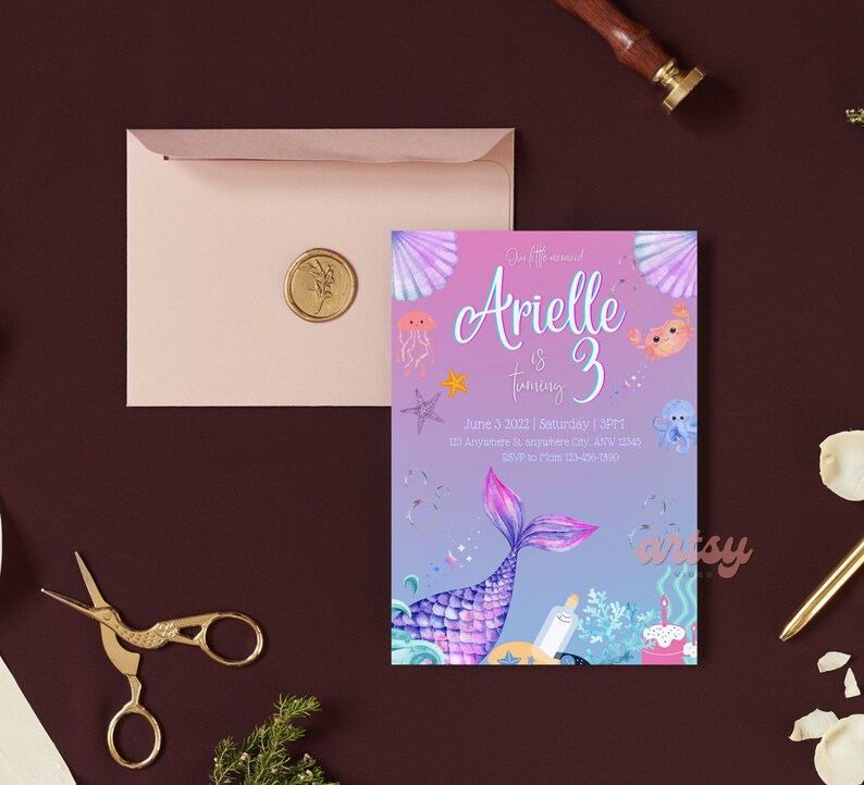 Mermaid Birthday Invitation Template Mermaid Invitation Etsy