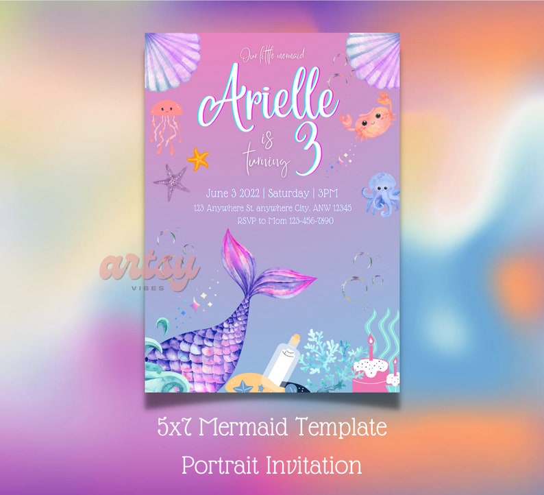 Mermaid Birthday Invitation Template Mermaid Invitation Etsy