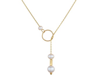 Real Pearls Necklace 14K Solid Gold Necklace for Women, 14K Gold Pearl Necklace