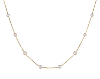 Real Pearls Necklace 14K Solid Gold Necklace for Women, 14K Gold Pearl Necklace