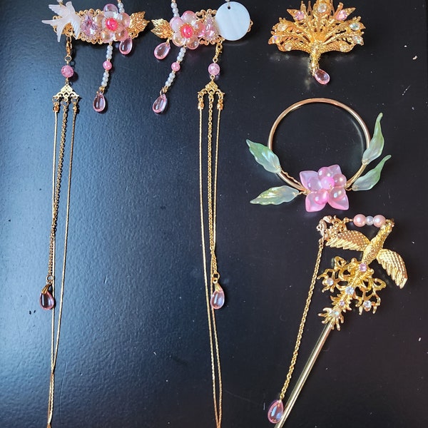 Parure "Daya" (Pince + pique + décoration pour cheveux) pour femme, en plaqué argent-or, pour hanfu/pour le quotidien/pour offrir