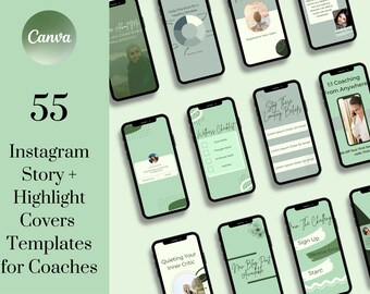 Coaching Instagram Templates, 55 Canva Templates, Instagram Stories, Instagram Post, Instagram Highlights Cover, Branding Kit, Blogger Theme