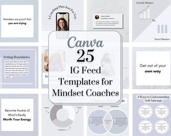 25 plantillas de Canva para entrenadores, entrenamiento de mentalidad, plantilla de publicación de Instagram, plantillas para pequeñas empresas, plantilla de blogger, citas positivas