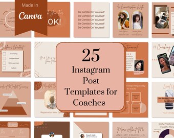 25 plantillas de Canva para entrenadores, entrenamiento de mentalidad, publicación de Instagram, pequeñas empresas, plantilla de blogger, plantillas editables, paquete de marca