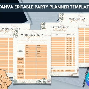Wedding Party Planner Template, Canva Editable Template, Digital Download