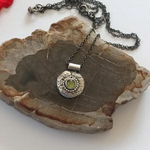 Hand Forged Sterling Silver Peridot Pendant: Minimalist Artisan Jewelry