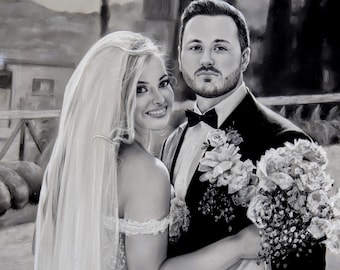 Portrait Drawing - Painting of your Wedding Day, Hand-made using pastels by a professional realistic portraitist, Portrait from your photos