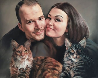 Cadeau d'amour de famille - Peinture de votre famille à partir de photos, réalisée à la main au pastel par un portraitiste réaliste professionnel, idée fête des mères
