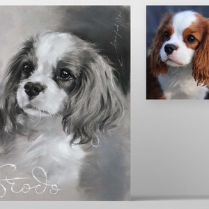Real Hand-painted Pet Portrait, Black & White Portrait from Photo, Pastel Portrait Love gift, Authentic Custom Realistic Dog Lover gift