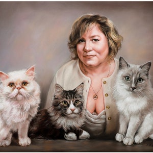Custom Portrait from Photo - Authentic Painting of your family and Pets, Hand-made Realistic Commission by a Professional Portraitist