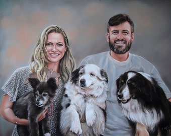 Custom Family Portrait  - Painting of your Family from Photos, Hand-made using Pastels by a Professional Realistic Portraits, Pet Portrait