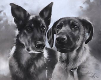 Custom 100% Handmade Pet  Black & White Painting, Pet Dog Illustration from your photos, Realistic Picture Wall Art by a professional artist