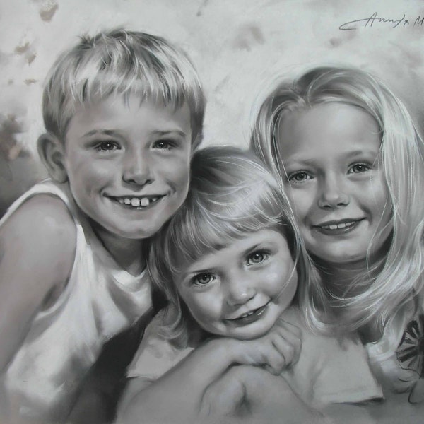 Family Gift -Custom  Painting of your Family, Realistic Painting of Loved Ones,100% Hand-made Portrait Commission done with Pastel Technique