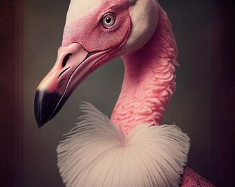 Victorian Gothic Steampunk Flamingos Art, Victorian Flamingo 2 Ai Art, Elegant and Cheeky Home Wall Decor Gift Idea