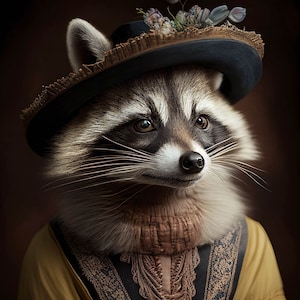 Victorian Gothic Steampunk Animals and Creatures Art, Victorian Lady Raccoon Ai Art, Elegant and Cheeky Home Wall Decor Gift Idea