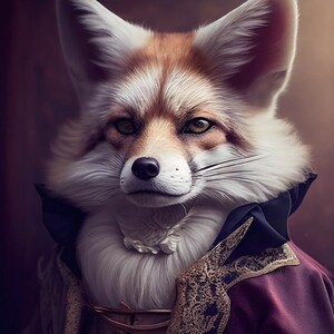 Victorian Gothic Steampunk Animals and Creatures Art, Victorian Arctic Fox 5 Ai Art, Elegant and Cheeky Home Wall Decor Gift Idea