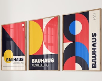 Stylish Bauhaus Art Print Set of Three Digital Download, Bauhaus Exhibition Home Wall Decor Set Gift Idea