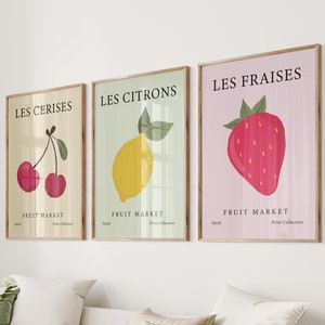 Set of Three Fruit Market Wall Art, Minimal Fruit Wall Art Print, Kitchen Home Decor Gift, Fruit Market Digital Download