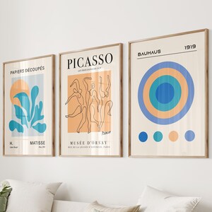 Matisse Picasso Bauhaus Stylish Art Print Set of Three Digital Download, Exhibition Home Wall Decor Set Gift Idea
