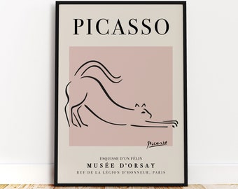 Picasso | The Cat, Line Art Poster, Picasso Cat Line Art, Digital Download Minimalist Line Drawing, Museum Art Print, Wall, Home Decor Gift